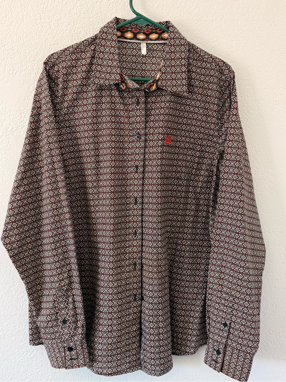Geometric Print Button-Down Shirt - Brown